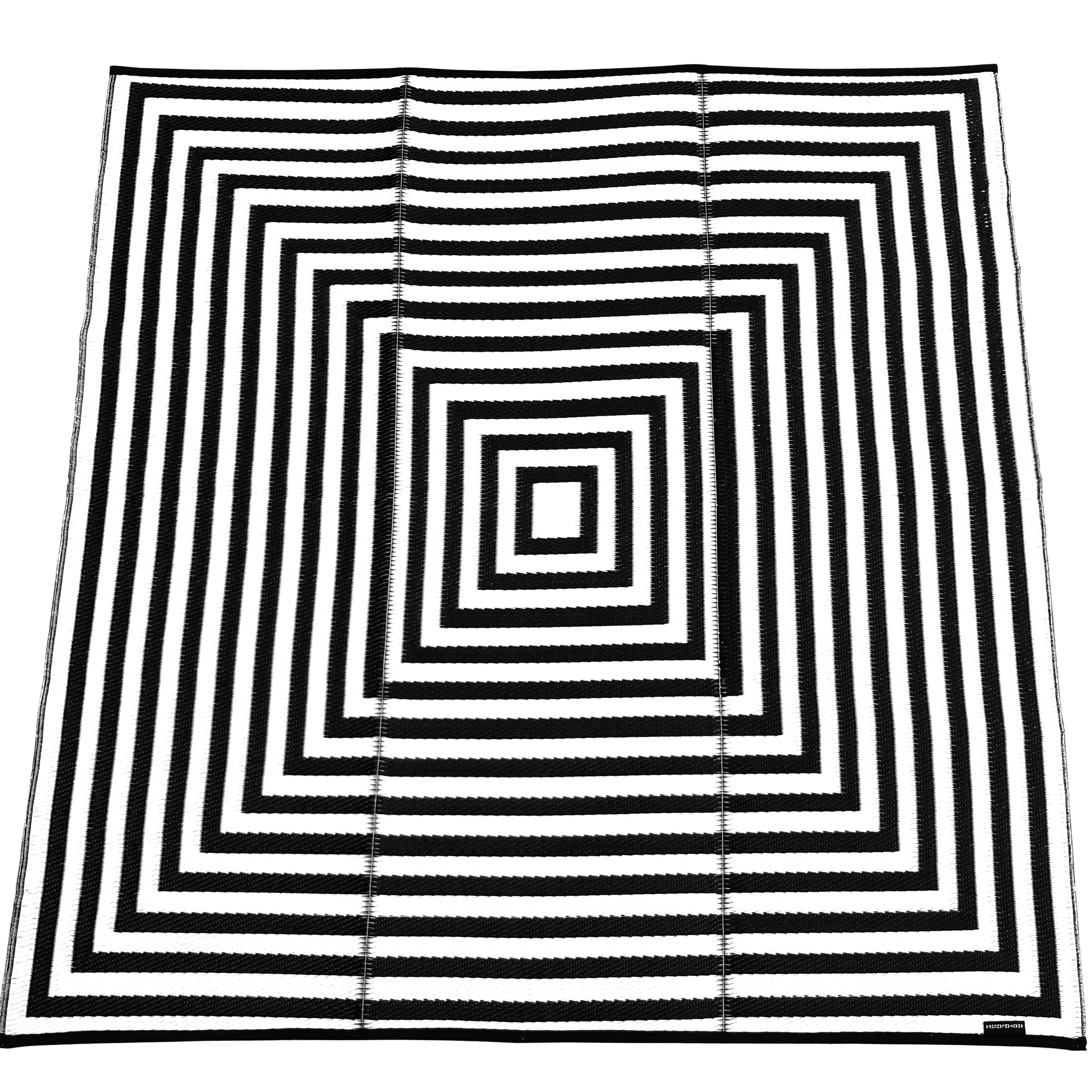 Plastiktæppe, 180 x 180 cm, squares, black / white