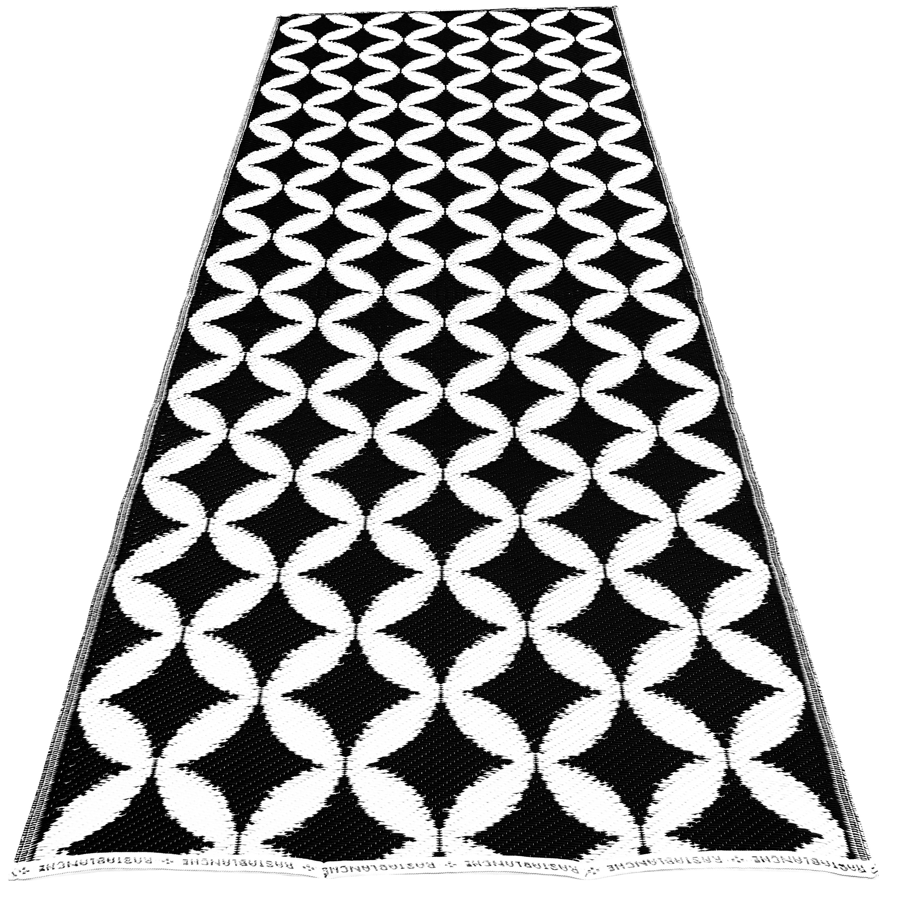 Plastiktæppe, 90 x 210 cm, wave design, black / white
