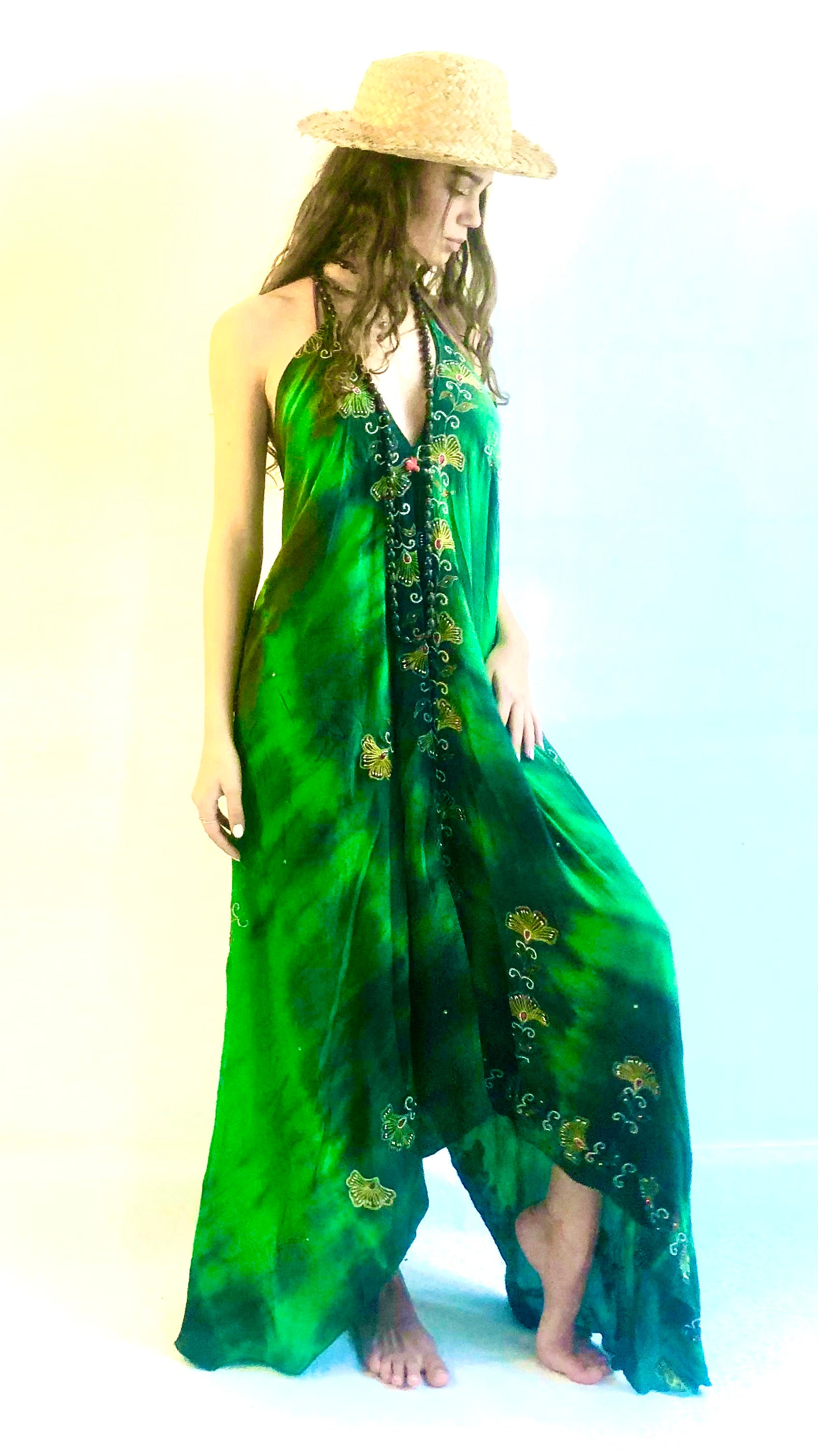 Ibiza dress crepe silk "Green goddess"